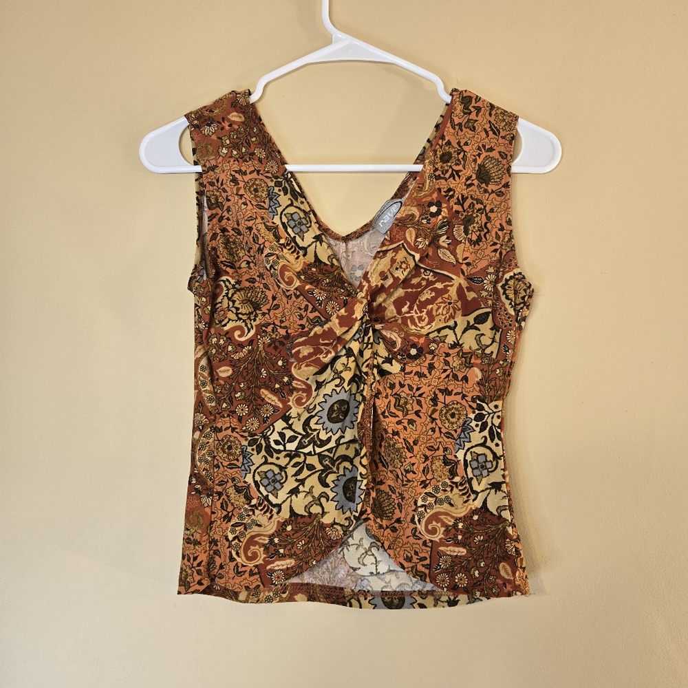Vintage Rave Y2K Paisley Floral Twist Front Tank Top Boho Fairy Grunge Med